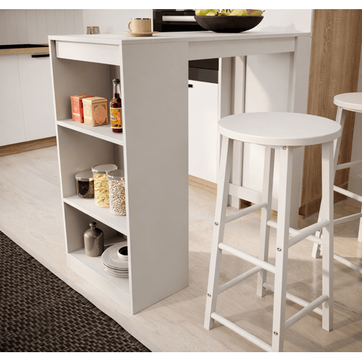 Mesa alta com banquetas Cozinha Sala de jantar Branco 110x50x103 Kyra Muebles Bonitos