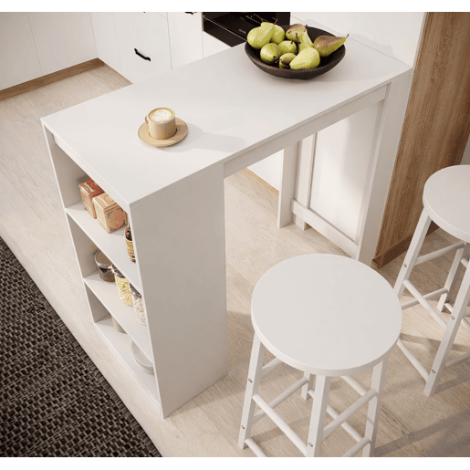 Mesa alta com banquetas Cozinha Sala de jantar Branco 110x50x103 Kyra Muebles Bonitos
