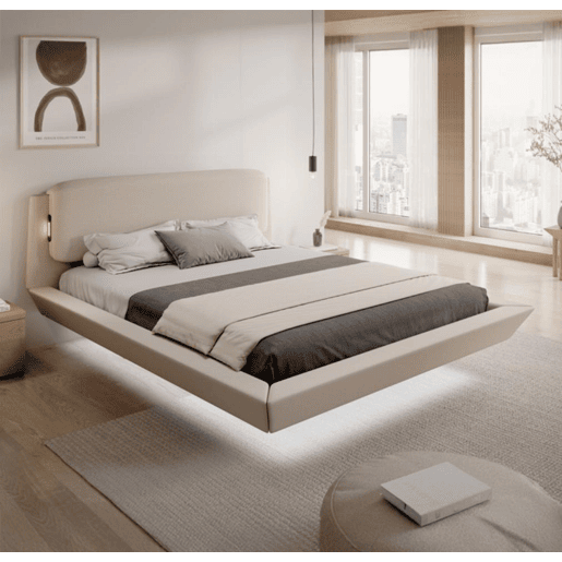 Cama com estrado Quarto de dormir Bege 209x178x79 LED Diana Muebles Bonitos Cama com estrado Quarto de dormir Bege 209x178x79 LED Diana Muebles Bonitos