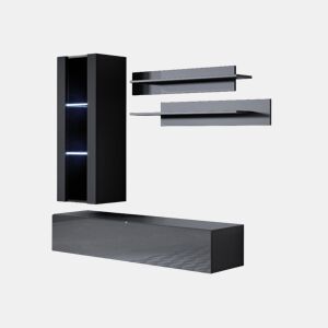 Móvel de sala Sala de estar e jantar PretoBranco 160x40x166 2 portas LED Luke 5 Muebles Bonitos