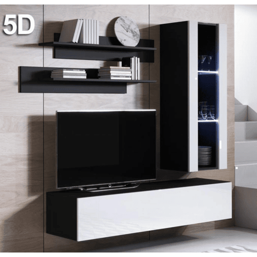 Móvel de sala Sala de estar e jantar PretoBranco 160x40x166 2 portas LED Luke 5 Muebles Bonitos