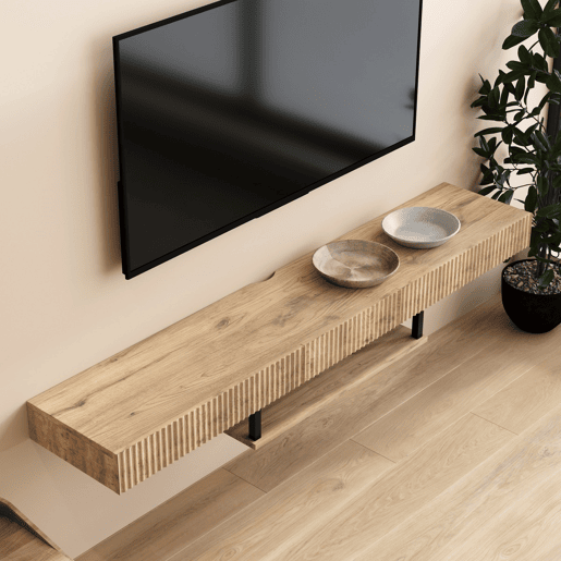 Móvel TV Suspenso Sala de estar e jantar Carvalho 150x40x22 1 gaveta Renzo Muebles Bonitos Móvel TV Suspenso Sala de estar e jantar Carvalho 150x40x22 1 gaveta Renzo Muebles Bonitos