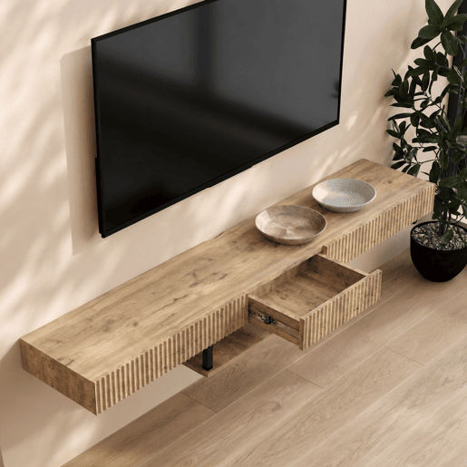 Móvel TV Suspenso Sala de estar e jantar Carvalho 150x40x22 1 gaveta Renzo Muebles Bonitos Móvel TV Suspenso Sala de estar e jantar Carvalho 150x40x22 1 gaveta Renzo Muebles Bonitos