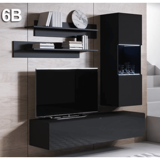Móvel de sala Sala de estar e jantar Preto 160x40x166 2 portas LED Luke 6 Muebles Bonitos