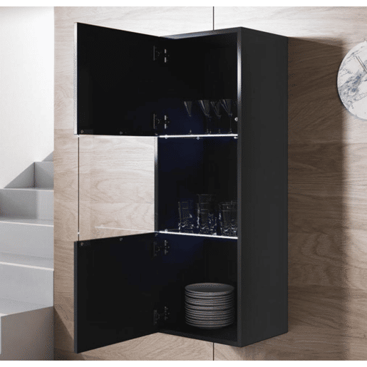Móvel de sala Sala de estar e jantar Preto 160x40x166 2 portas LED Luke 6 Muebles Bonitos