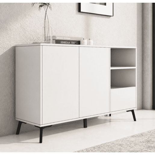 Aparador Sala de estar e jantar Branco 110x35x73,5 2 portas 1 gaveta Iris Muebles Bonitos Aparador Sala de estar e jantar Branco 110x35x73,5 2 portas 1 gaveta Iris Muebles Bonitos