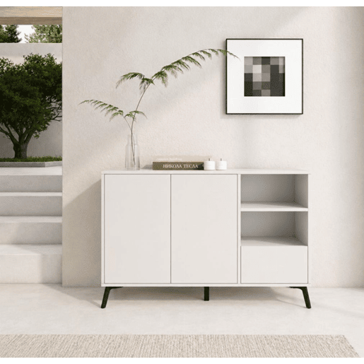 Aparador Sala de estar e jantar Branco 110x35x73,5 2 portas 1 gaveta Iris Muebles Bonitos Aparador Sala de estar e jantar Branco 110x35x73,5 2 portas 1 gaveta Iris Muebles Bonitos
