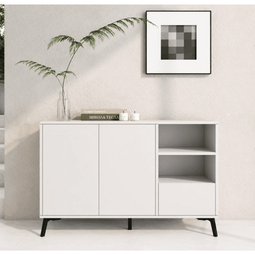 Aparador Sala de estar e jantar Branco 110x35x73,5 2 portas 1 gaveta Iris Muebles Bonitos Aparador Sala de estar e jantar Branco 110x35x73,5 2 portas 1 gaveta Iris Muebles Bonitos