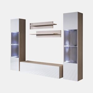Móvel de sala Sala de estar e jantar SonomaBranco 260x40x165 3 portas LED Luke 9 Muebles Bonitos