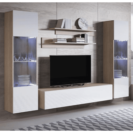 Móvel de sala Sala de estar e jantar SonomaBranco 260x40x165 3 portas LED Luke 9 Muebles Bonitos Móvel de sala Sala de estar e jantar SonomaBranco 260x40x165 3 portas LED Luke 9 Muebles Bonitos