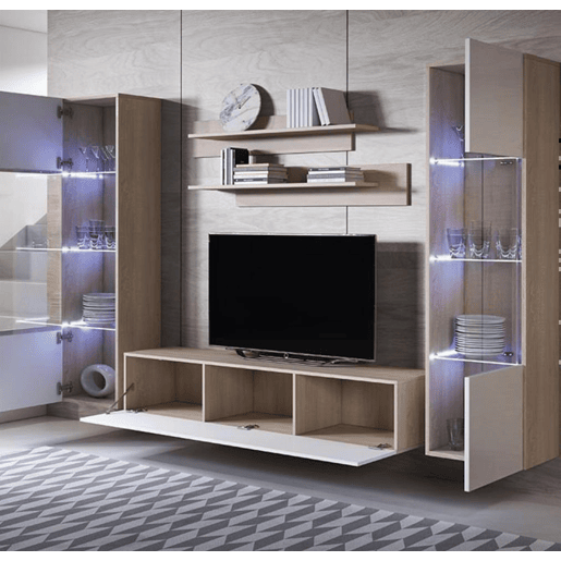 Móvel de sala Sala de estar e jantar SonomaBranco 260x40x165 3 portas LED Luke 9 Muebles Bonitos Móvel de sala Sala de estar e jantar SonomaBranco 260x40x165 3 portas LED Luke 9 Muebles Bonitos