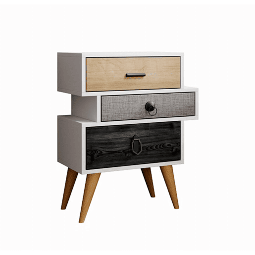 Mesa de cabeceira Quarto de dormir Multicolorido 52x29,5x68 3 gavetas Leticia Muebles Bonitos