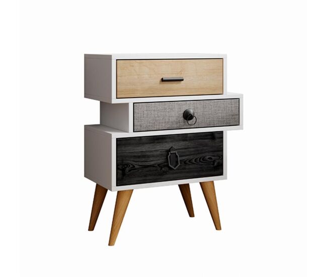 Mesita de noche Dormitorio Multicolor 52x29,5x68 3 cajones Leticia Muebles Bonitos