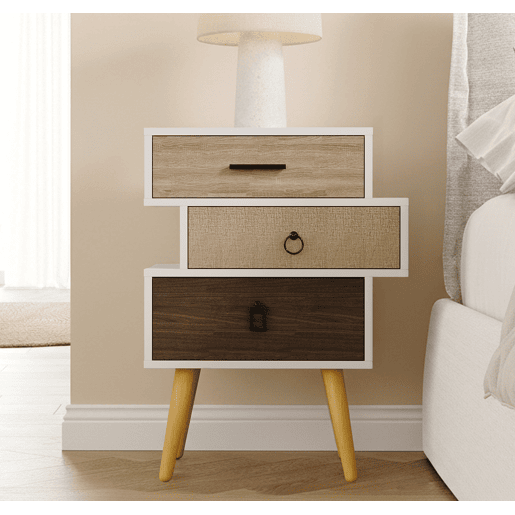 Mesa de cabeceira Quarto de dormir Multicolorido 52x29,5x68 3 gavetas Leticia Muebles Bonitos