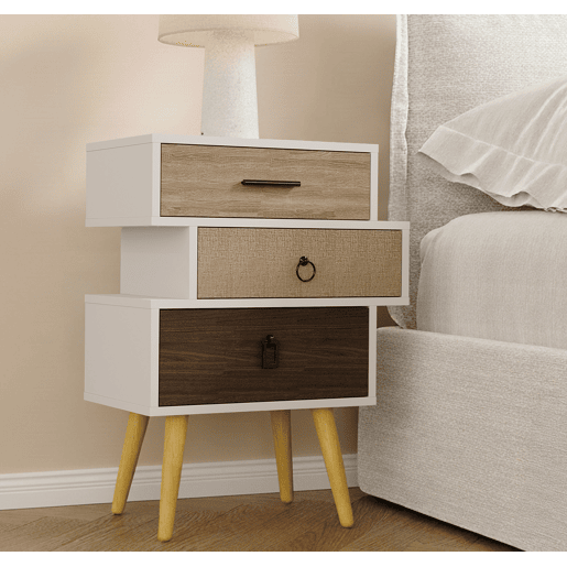 Mesa de cabeceira Quarto de dormir Multicolorido 52x29,5x68 3 gavetas Leticia Muebles Bonitos