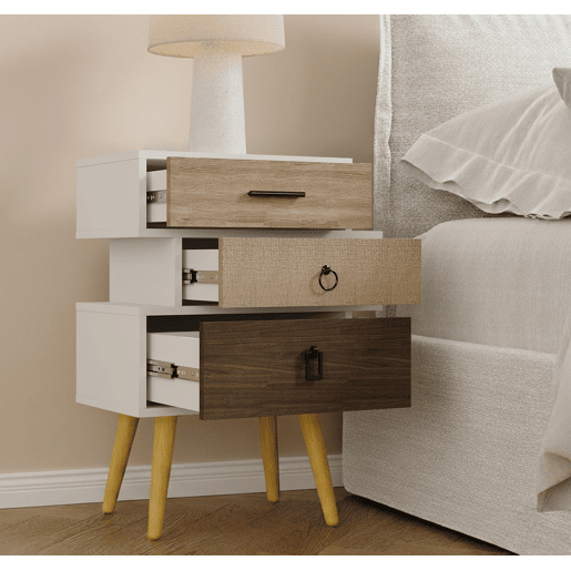 Mesa de cabeceira Quarto de dormir Multicolorido 52x29,5x68 3 gavetas Leticia Muebles Bonitos
