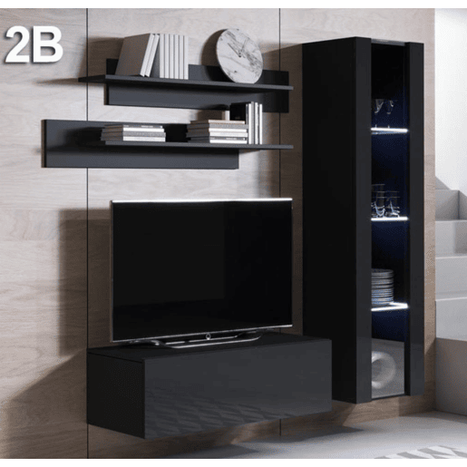 Móvel de sala Sala de estar e jantar Preto 150x40x165 2 portas LED Luke 2 Muebles Bonitos