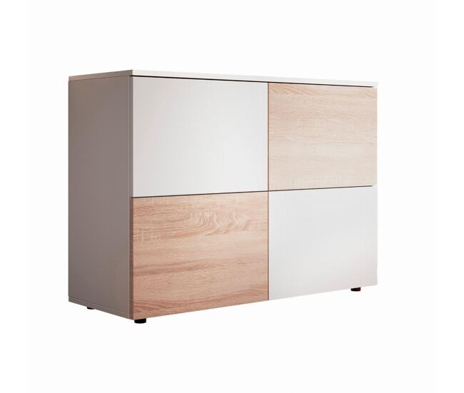 Aparador salón comedor blanco/sonoma 90x34x68 2 puertas zoel muebles bonitos