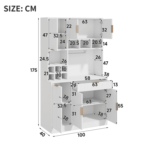 Armário de cozinha de painel de partículas com 6 portas e 1 gaveta,branco