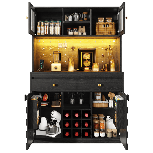 Armário de cozinha de mdf com 4 portas,2 gavetas e luz led,preto