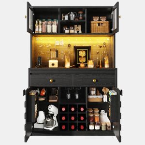 Armário de cozinha de mdf com 4 portas,2 gavetas e luz led,preto