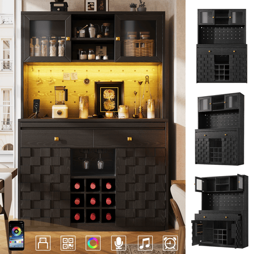 Armário de cozinha de mdf com 4 portas,2 gavetas e luz led,preto