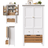 Armário de cozinha de mdf com 2 portas e 5 gavetas,branco+madeira