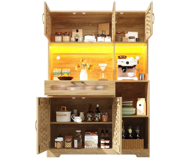 Armario de cocina de mdf con 5 puertas,1 cajón y luz led,natural