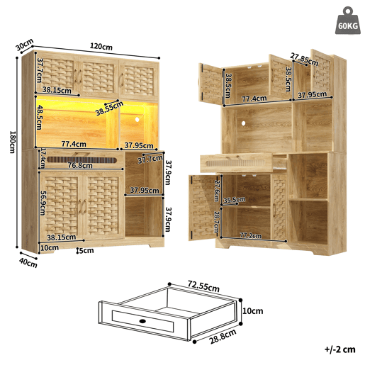 Armário de cozinha de mdf com 5 portas,1 gaveta e luz led,natural