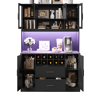 Armário de cozinha de mdf com 6 portas,2 gavetas e luz led,preto