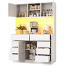 Armário de cozinha de mdf com 3 portas,8 gavetas e luz led,branco