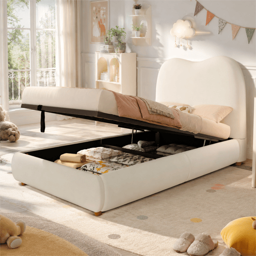 Cama de criança,cama de solteiro de veludo 90x200 cm com armazenamento,bege