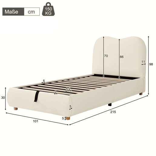 Cama de criança,cama de solteiro de veludo 90x200 cm com armazenamento,bege