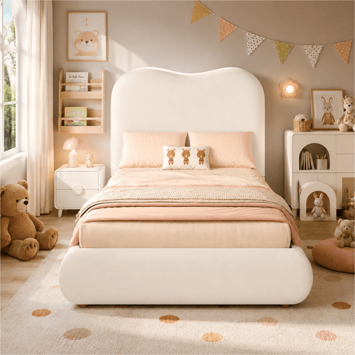 Cama de criança,cama de solteiro de veludo 90x200 cm com armazenamento,bege
