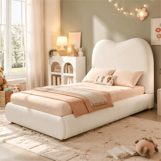 Cama de criança,cama de solteiro de veludo 90x200 cm com armazenamento,bege