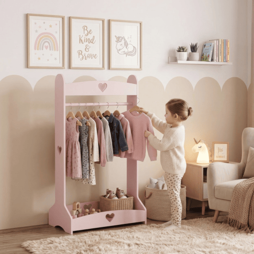 Bengaleiro infantil Haandsvanssad con compartimento aberto126x73x43cm Rosa en.casa