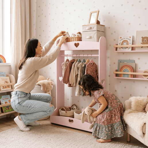 Bengaleiro infantil Haandsvanssad con compartimento aberto126x73x43cm Rosa en.casa