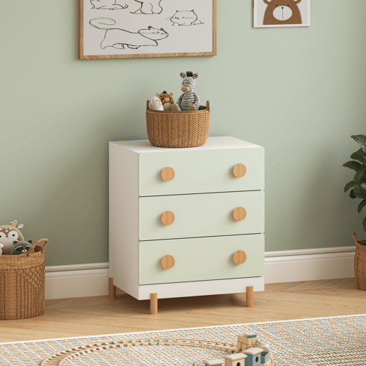 Cómoda infantil Vaarentaa com 3 gavetas 55x41x66 cm BrancoVerde menta en.casa Cómoda infantil Vaarentaa com 3 gavetas 55x41x66 cm BrancoVerde menta en.casa