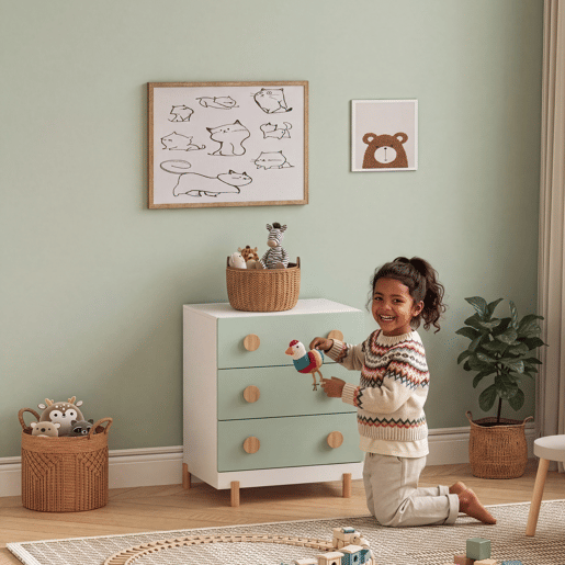 Cómoda infantil Vaarentaa com 3 gavetas 55x41x66 cm BrancoVerde menta en.casa Cómoda infantil Vaarentaa com 3 gavetas 55x41x66 cm BrancoVerde menta en.casa