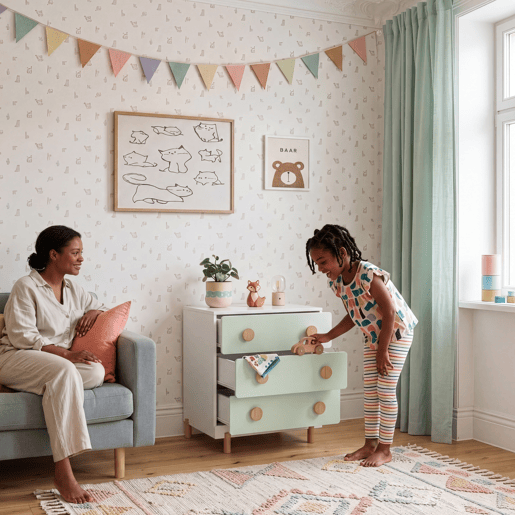 Cómoda infantil Vaarentaa com 3 gavetas 55x41x66 cm BrancoVerde menta en.casa Cómoda infantil Vaarentaa com 3 gavetas 55x41x66 cm BrancoVerde menta en.casa
