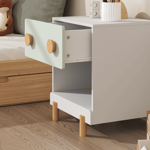 Mesa de cabeceira infantil Vaarentaa 2 gavetas + 1 compartimento 47x40x35 cm BrancoVerde en.casa