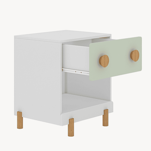 Mesa de cabeceira infantil Vaarentaa 2 gavetas + 1 compartimento 47x40x35 cm BrancoVerde en.casa