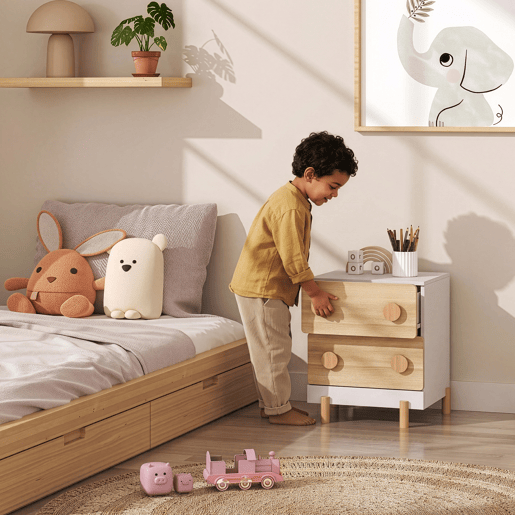 Mesa de cabeceira infantil Vaarentaa 2 gavetas 47x40x35 cm BrancoCarvalho en.casa Mesa de cabeceira infantil Vaarentaa 2 gavetas 47x40x35 cm BrancoCarvalho en.casa