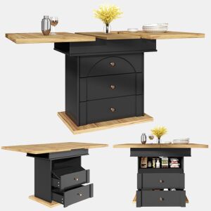 Mesa de jantar extensível retangular 110-140máx cm de mdf,preto+madeira