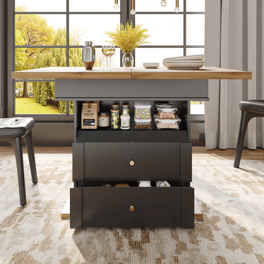 Mesa de jantar extensível retangular 110-140máx cm de mdf,preto+madeira Mesa de jantar extensível retangular 110-140máx cm de mdf,preto+madeira