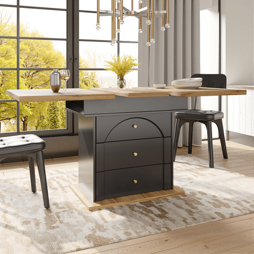 Mesa de jantar extensível retangular 110-140máx cm de mdf,preto+madeira Mesa de jantar extensível retangular 110-140máx cm de mdf,preto+madeira