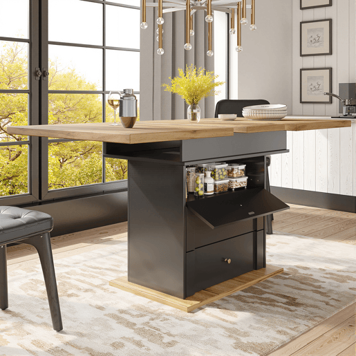 Mesa de jantar extensível retangular 110-140máx cm de mdf,preto+madeira Mesa de jantar extensível retangular 110-140máx cm de mdf,preto+madeira