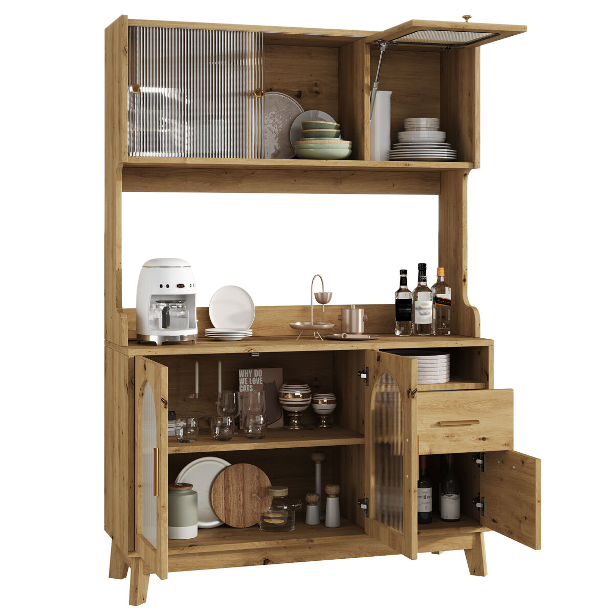 Armario de cocina con 6 puertas y 1 cajón 120 Natural