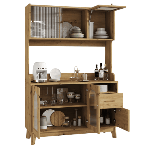 Armário de cozinha de painel de partículas com 6 portas e 1 gaveta,natural Armário de cozinha de painel de partículas com 6 portas e 1 gaveta,natural