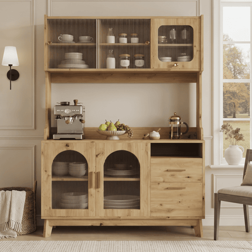 Armário de cozinha de painel de partículas com 6 portas e 1 gaveta,natural Armário de cozinha de painel de partículas com 6 portas e 1 gaveta,natural